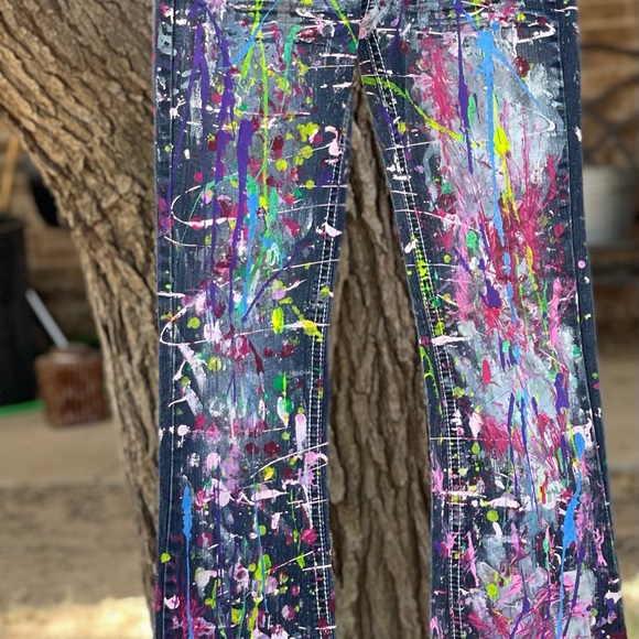 Artist Hand Painted Flare Jeans. - Picture 3 of 5